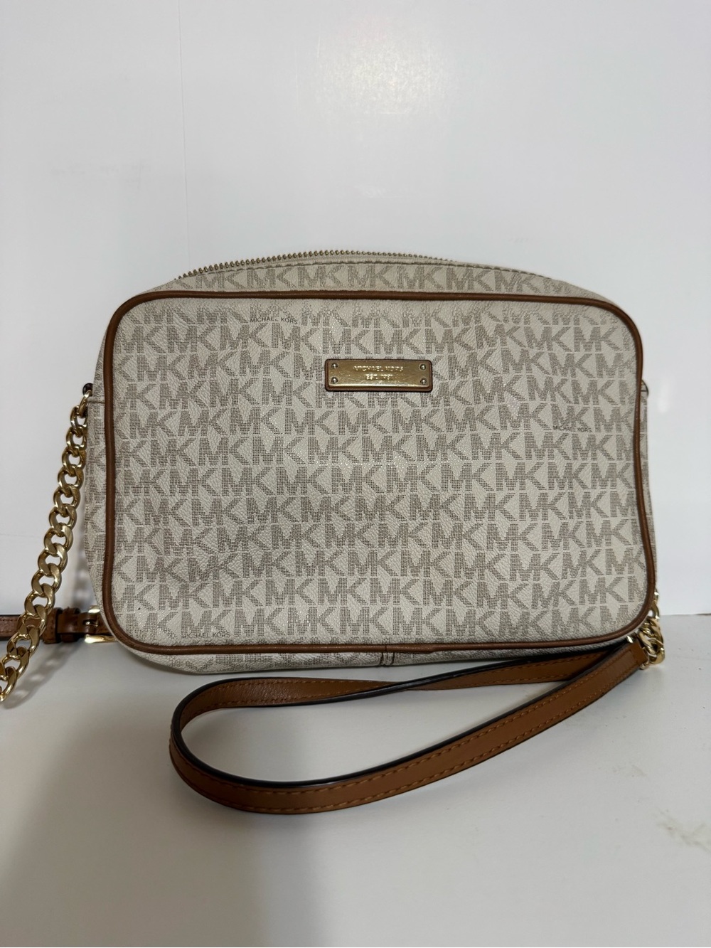 Michael Kors Beige and Brown Signature Crossbody Bag